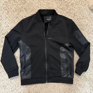 Stone Falcon Jacket Mens Black Full Zip Faux Leather Fleece Lined Winter